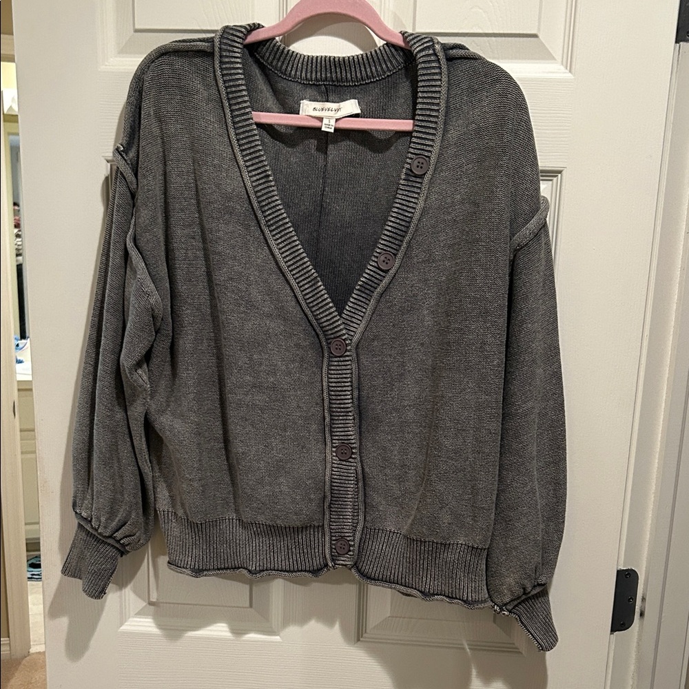 Women’s Blue Velevet Cardigan Overaized New with Flaw S
